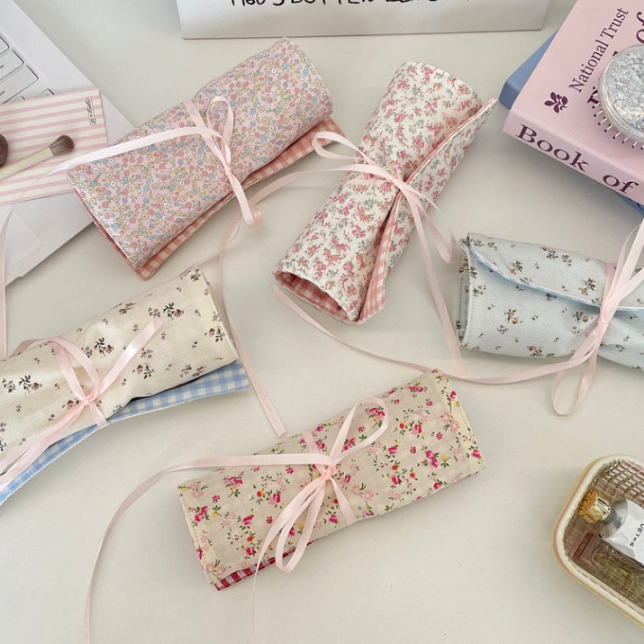Beauty Makeup Bag - 패브릭 플로럴 메이크업 브러쉬 보관 가방,