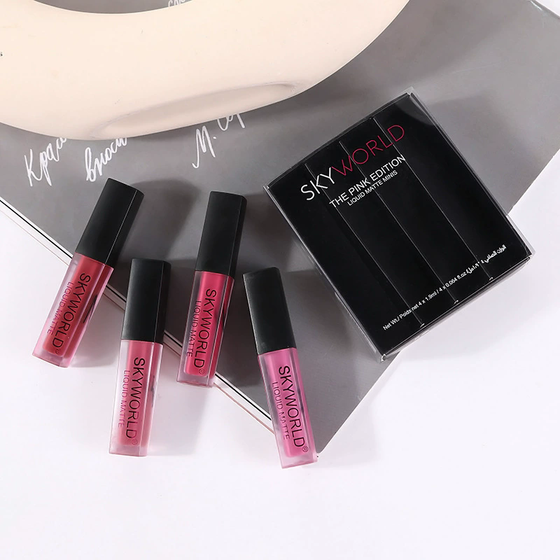 Beauty Huda Makeup - 4pcs 립스틱 세트 매트 립글로스 방수