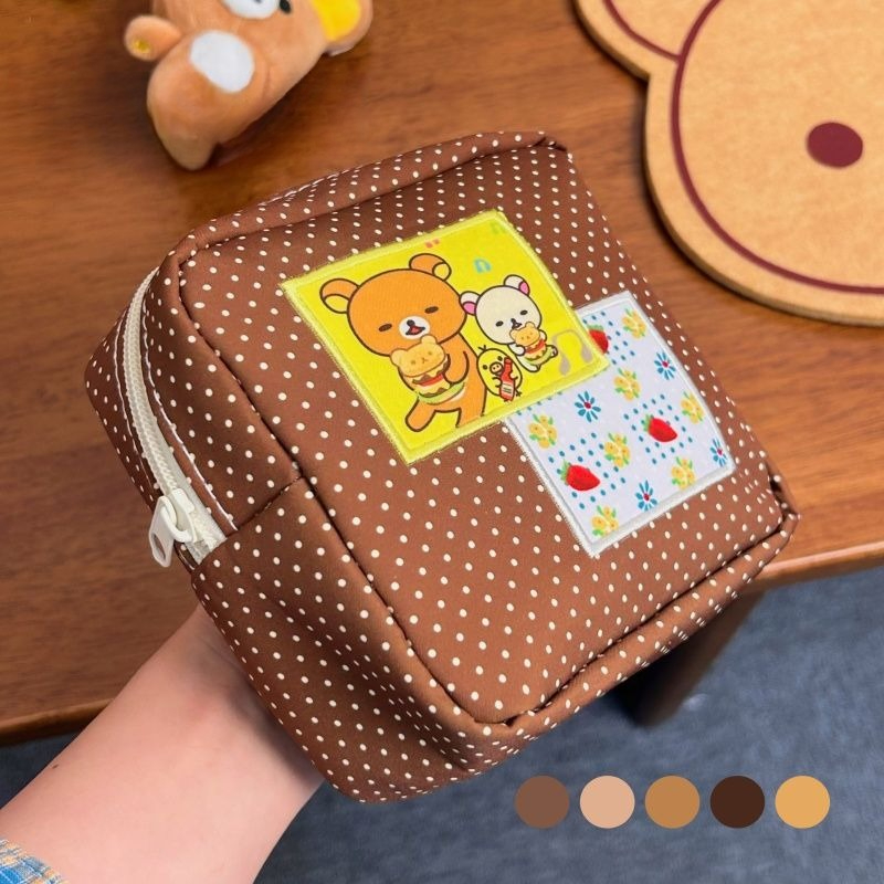 카와이 리락쿠마 브라운 폴카 도트 화장품 가방 귀여운  - Beauty Makeup Bag 리뷰 및 가격